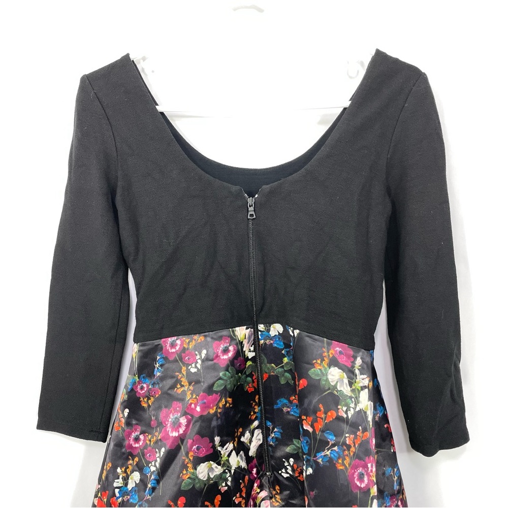 Alice + Olivia Amie Fall Garden Print Combo dress Fit & Flare Black  Size 4 - Picture 5 of 12